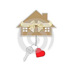 Gift key with heart on a chain and a house with a bow