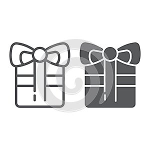 Gift line and glyph icon, celebration and package, present sign, vector graphics, a linear pattern on a white background