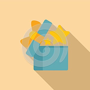 Gift loyalty open box icon flat vector. Favorite care promo