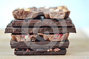 Artisan handmade chocolate. Chocolate bars with dried fruit