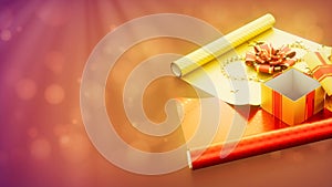 gift packaging paper and gift on bright background - abstract 3D rendering
