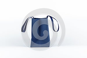 Gift paper bag, shopping bag in classic blue color isolated on white background. Mockup of blank craft package. Concept for