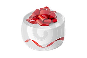 Gift with a red bow in a round box