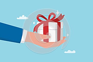 Gift reward program, bonus or surprise present for customer, employee reward or lucky prize, birthday gift box or festive