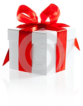 Gift with ribbon and bow on the white background