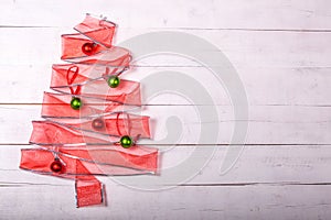 Gift ribbon christmas tree with ornaments