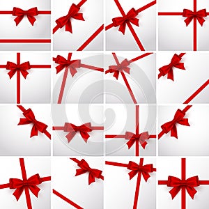 Gift Ribbon red Bow collection set, white background.