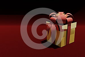 gift with ribbon on red velvet - 3D Illustration