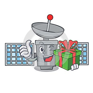 With gift satelite mascot cartoon style
