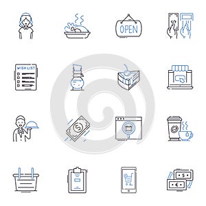 Gift shop line icons collection. Souvenirs, Trinkets, Keepsakes, Mementos, Novelties, Memorabilia, Collectibles vector photo