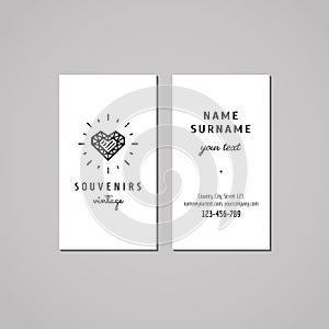 Gift shop, souvenirs and jewelery store business card design concept. Gift shop logo with crystal heart.