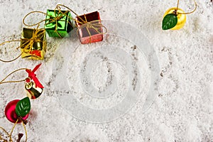 Gift on snow with 2018 text,new year concept