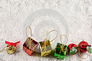 Gift on snow new year concept