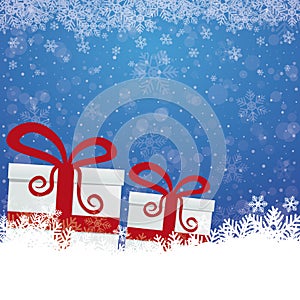 Gift snow stars blue white background