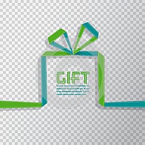 Gift in the style of origami ribbon on transparent background, v