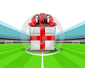 Gift surprise in the midfield of football stadium vector