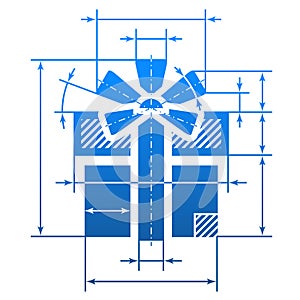 Gift symbol with dimension lines photo