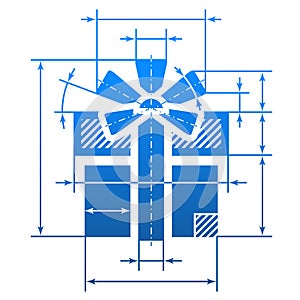 Gift symbol with dimension lines