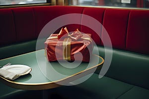 gift on a table in a diner, AI generated