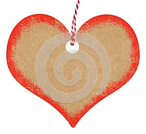 Gift Tag Love Heart Shaped With Red Painted Border and String