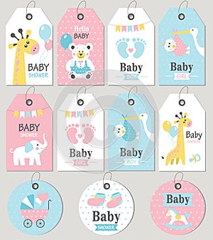 Gift tags and cards baby shower. Baby Arrival set.