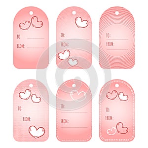 Gift tags labels. Valentine Day printable tags set. Love, heart, cute pink labels