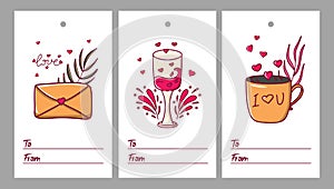Gift tags for Valentine's Day. Cards for goods with love
