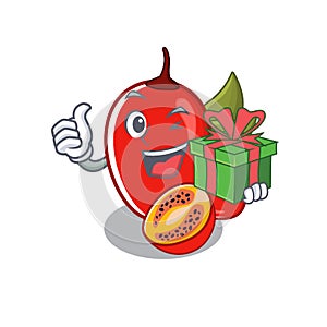 With gift tamarillo betaceum isolated in the cartoon