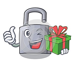 With gift unlocking padlock on the cartoon gate