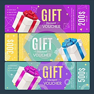 Gift Voucher Card Set Template Monetary Value Coupon. Vector