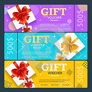 Gift Voucher Card Set Template Monetary Value Coupon. Vector photo