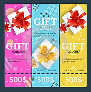 Gift Voucher Card Set Template Monetary Value Coupon. Vector photo