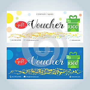 Gift Voucher, Gift certificate, Coupon template. Blue and white color versions. Vector illustration. photo