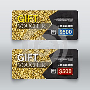 Gift voucher certificate Design with Gold Glitter Texture.