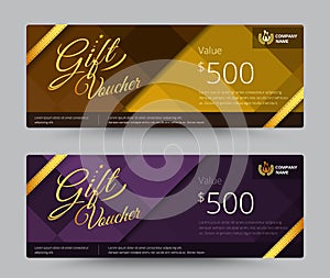 Gift voucher and coupon gold or purple color set. include sample