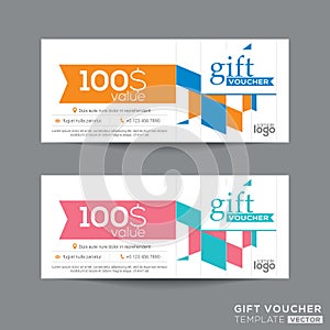 Gift voucher coupon template with colorful quadrangle pattern photo