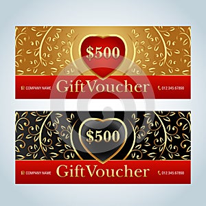 Gift Voucher, Gift certificate, Coupon template. Beige and black color versions. Vector illustration.