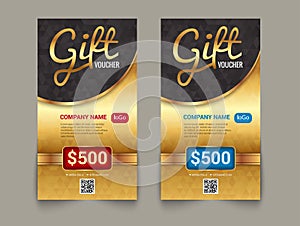 Gift voucher market template with golden tag market design. Special offer golden certificate coupon design template