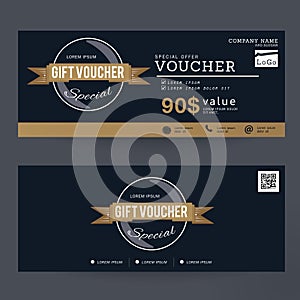 Gift Voucher Premier Gold Color Design concept for gift coupon, invitation, certificate, flyer, banner, ticket. photo