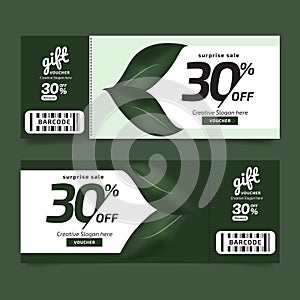 Gift Voucher Premier Nature Leaves Green Voucher, Coupon template photo