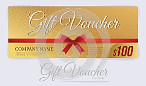 Gift voucher with red ribbons and bow