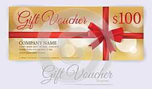 Gift voucher with red ribbons and bow