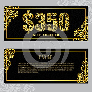 Gift voucher template 350 USD. The inscription created from a floral ornament.