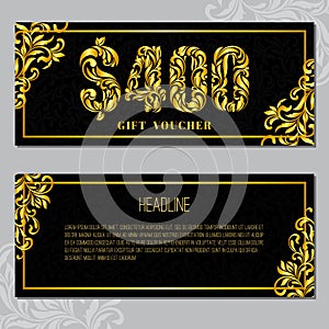 Gift voucher template 400 USD. The inscription created from a floral ornament.