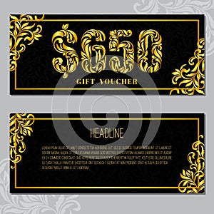 Gift voucher template 650 USD. The inscription created from a floral ornament.