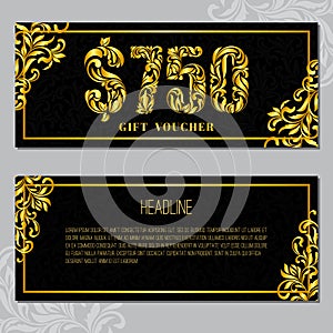 Gift voucher template 750 USD. The inscription created from a floral ornament.