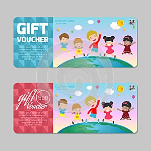 Gift voucher template with colorful pattern,cute gift voucher certificate coupon design template, kids voucher Vector illustration