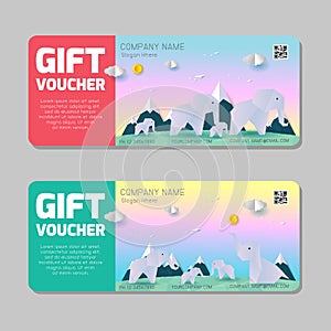 Gift voucher template with colorful pattern,cute gift voucher certificate coupon design template, kids voucher Vector illustration