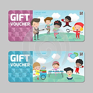 Gift voucher template with colorful pattern,cute gift voucher certificate coupon design template, kids voucher Vector illustration