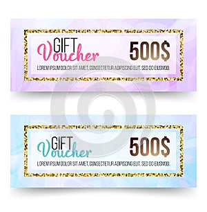Gift voucher template, discount coupon, certificate or banner web template with marble texture, clean and modern